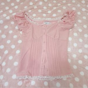 Pink Lace Trimmed Women's Top